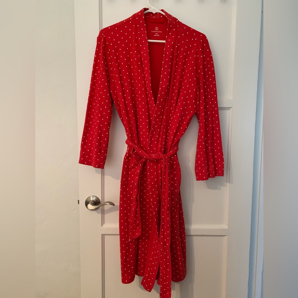 Lands End RobeRed Cotton Polka Dot Size XL Petite